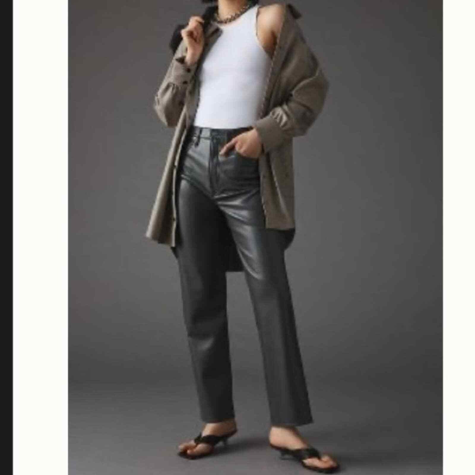 Agolde '90s Pinch Waist Recycled Leather High Waist Pants Taupe Color